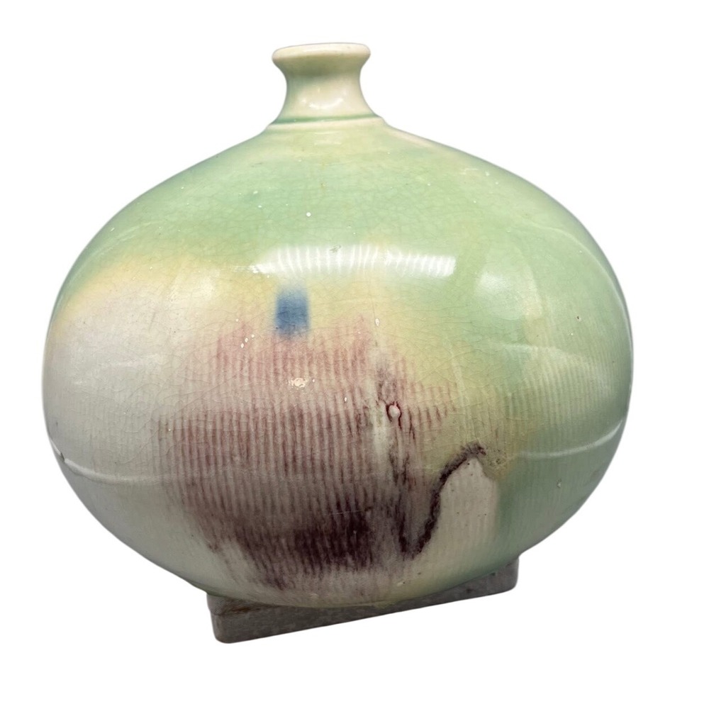 Osage‎ Pottery Signed Morgan Celadon Green Crackle Glaze Studio Pottery Vase